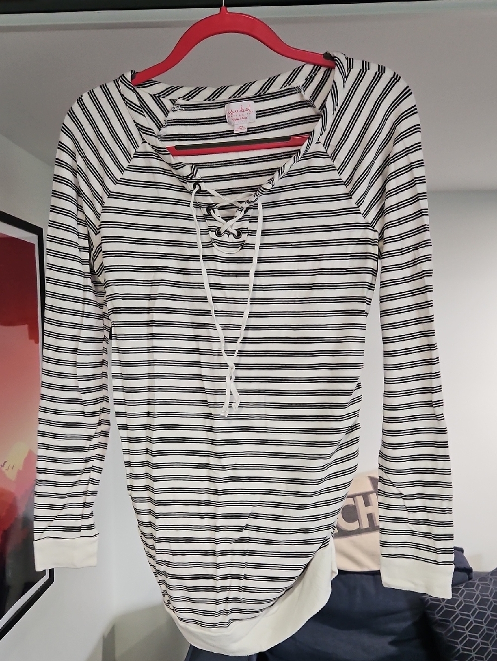 Maternity Lace-Up Striped Long Sleeve Top - Black/White